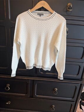 Cream Crewneck Sweater with Black Trim